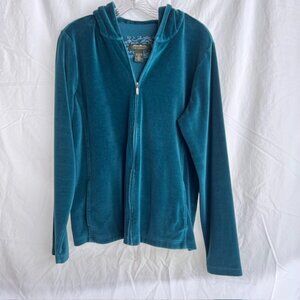 VTG Eddie Bauer Dark Teal SOFT Velour Full Zip Hoodie with Pockets